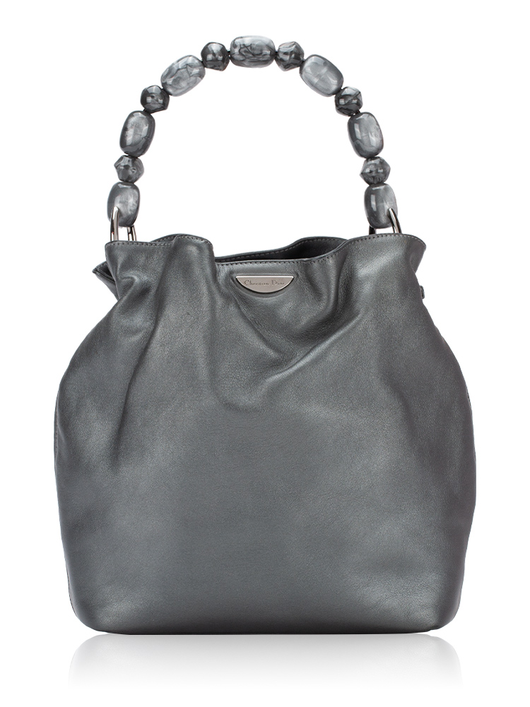 Vintage Metallic Calfskin Malice Perla Top Handle Bag Grey