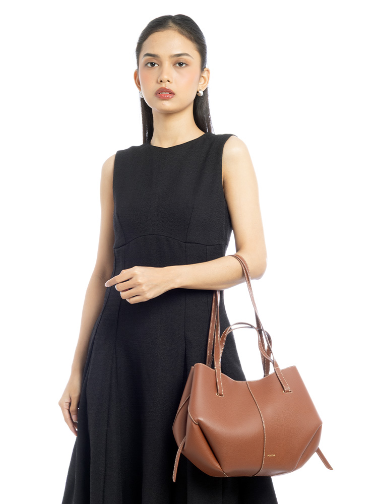 Textured Calfskin Cyme Mini Tote Cognac