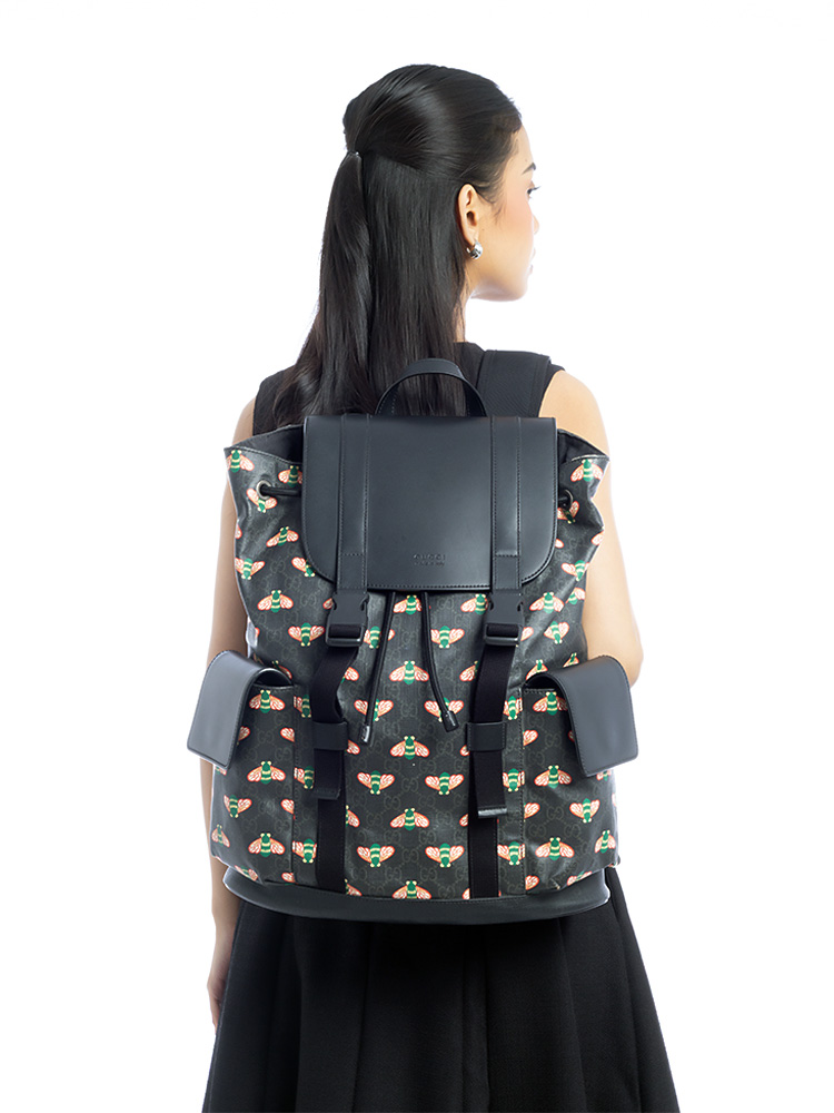 Soft GG Supreme Bestiary Bee Double Buckle Backpack Black