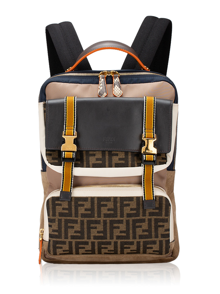 Nylon Zucca Suede Multi Pocket Medium Backpack Brown Multicolor