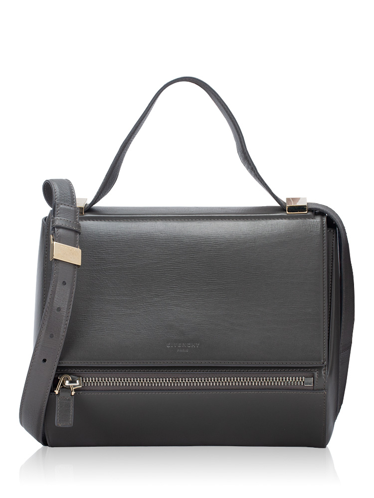 Textured Calfskin Pandora Box Medium Crossbody Grey