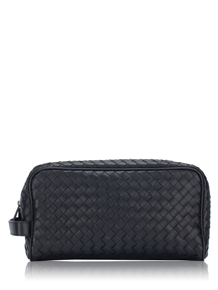 Calfskin Intrecciato Toiletry Pouch Black
