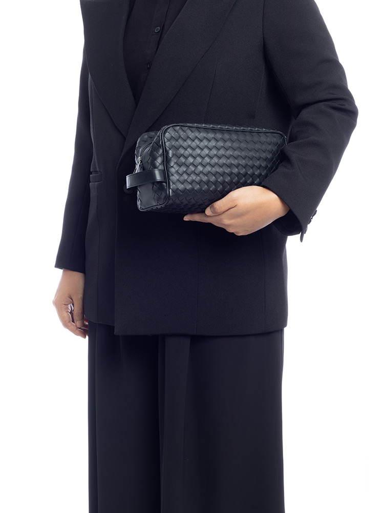 Calfskin Intrecciato Toiletry Pouch Black