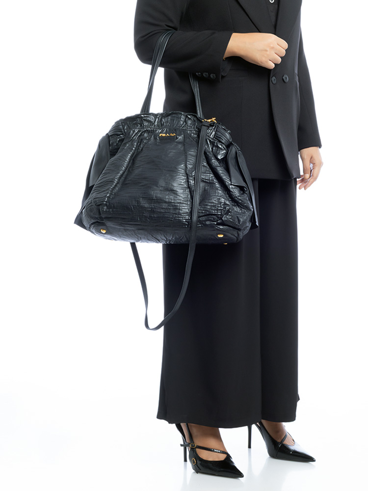 Nappa Antique Bow Medium Shoulder Bag Nero