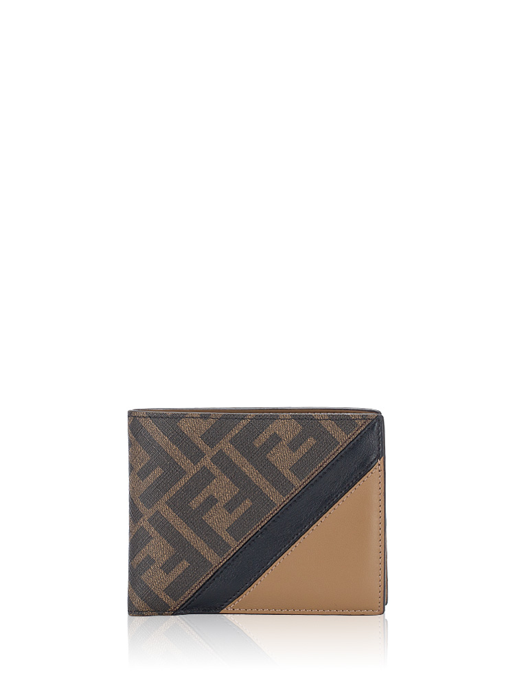 Men F Striped Diagonal Bi-Fold Wallet Dark Beige Black