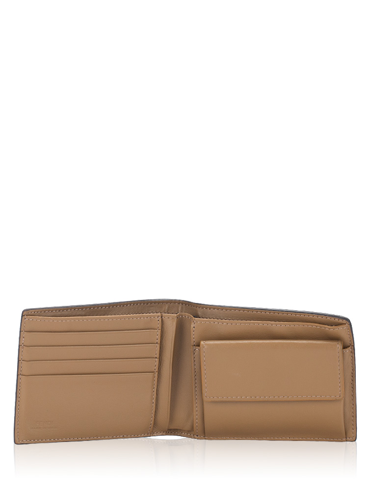 Men F Striped Diagonal Bi-Fold Wallet Dark Beige Black