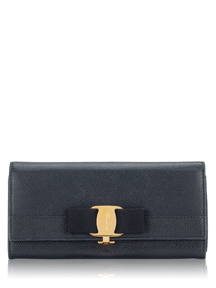 Calfskin Miss Vara Bow Flap Wallet Nero