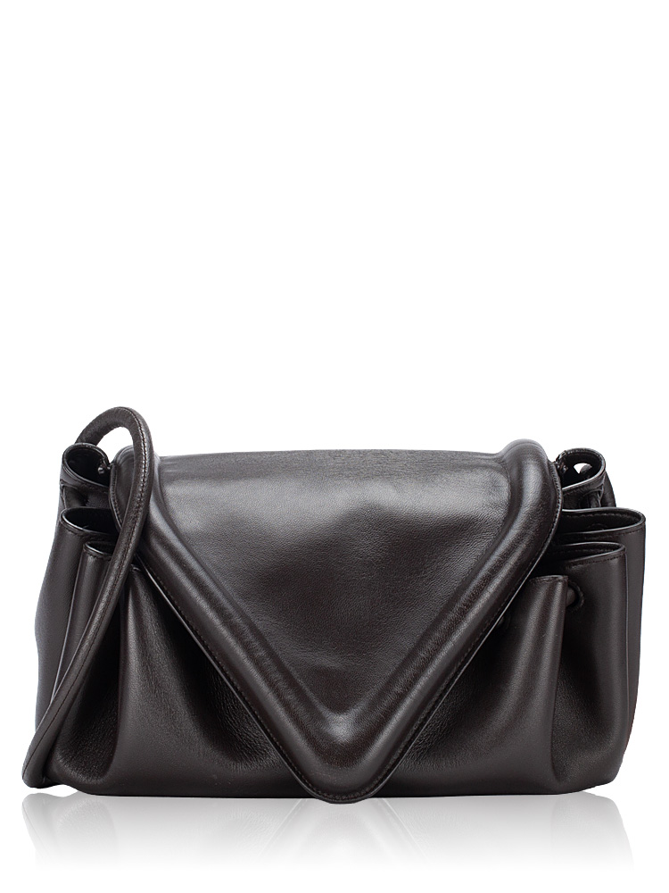Lambskin Beak Triangle Medium Shoulder Bag Brown
