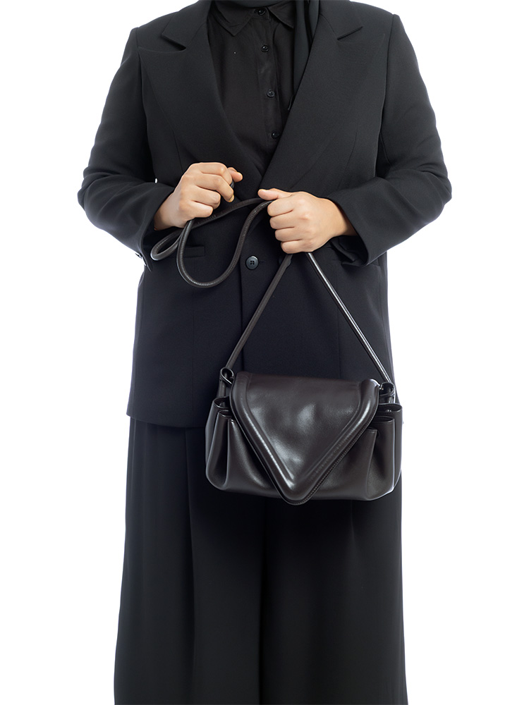 Lambskin Beak Triangle Medium Shoulder Bag Brown