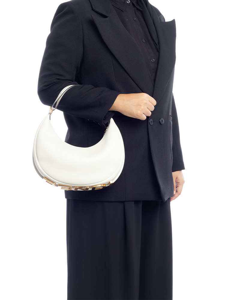 Vitello Grace Matte Fendigraphy Small Hobo White
