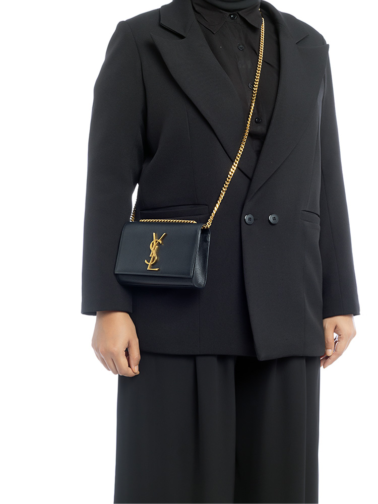 Grain De Poudre Monogram Kate Small Shoulder Bag Black