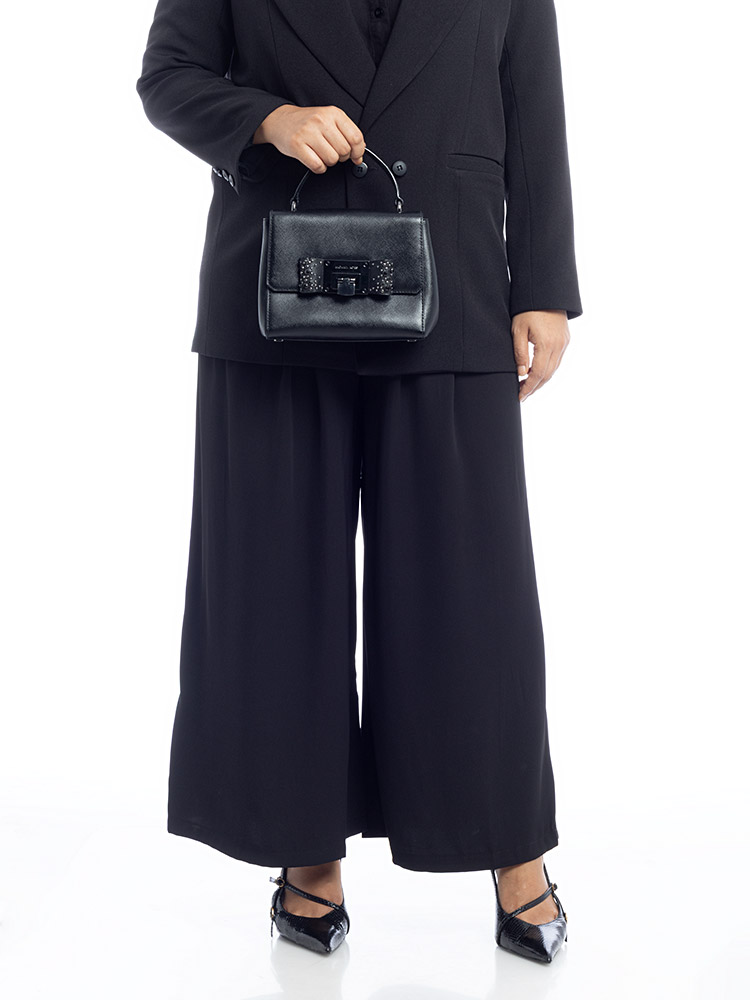 Tina Leather Small Top Handle Bag Black