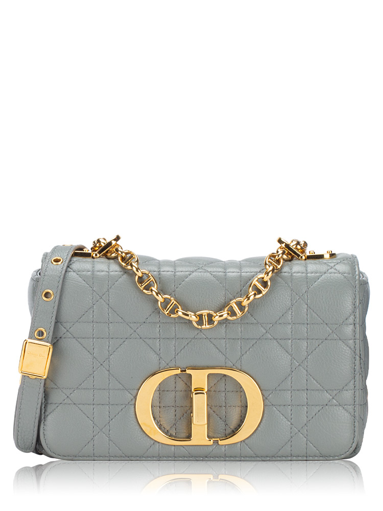Calfskin Cannage Caro Small Shoulder Bag Stone Grey