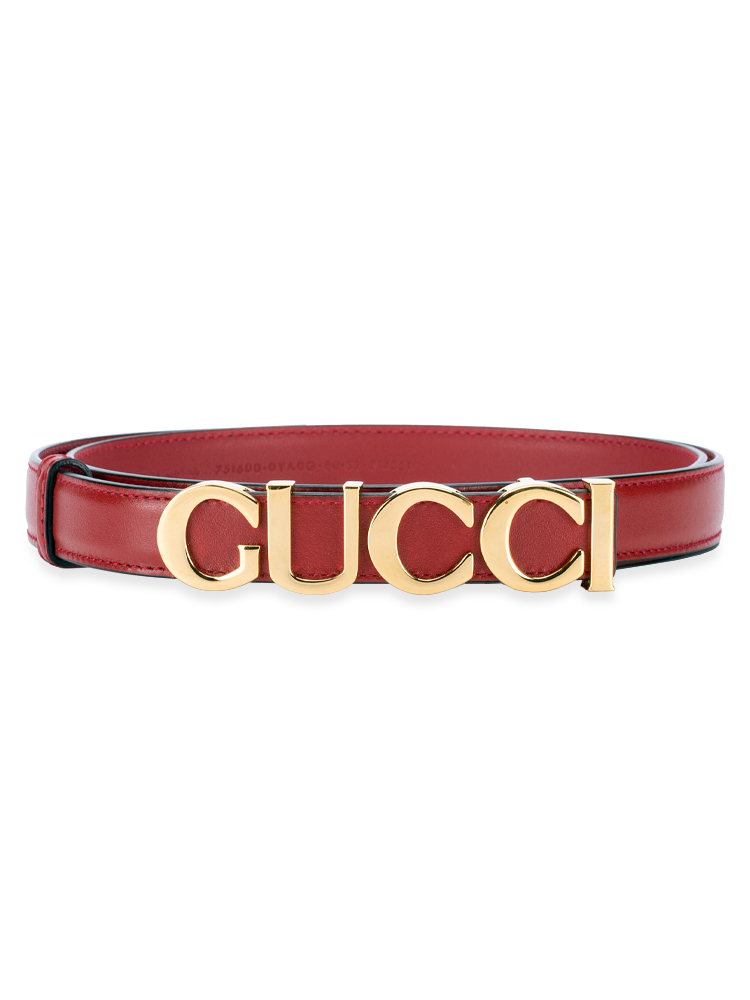 Calfskin Logo Script Belt Red Sz 80