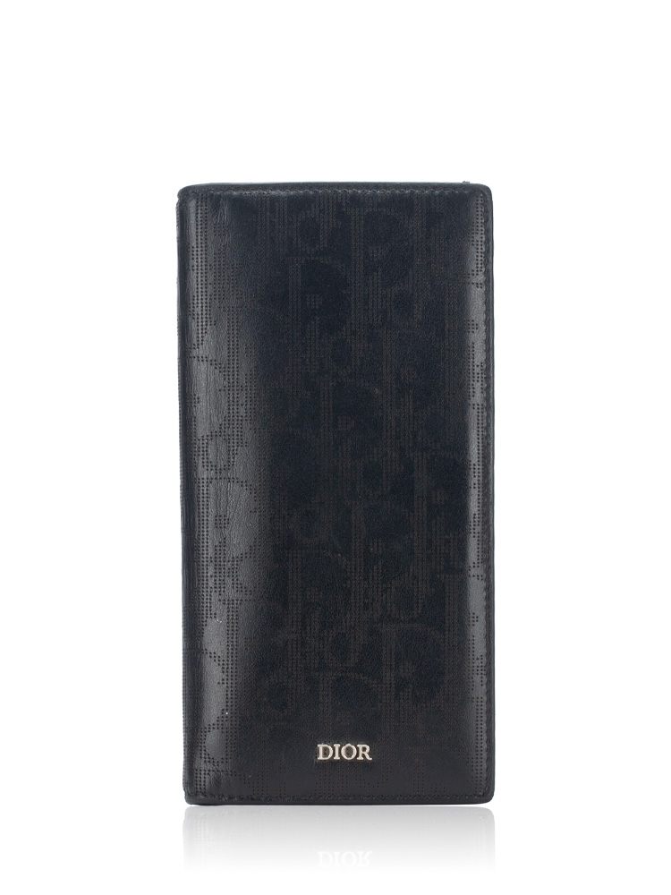 Perforated Calfskin Oblique Galaxy Long Wallet Black