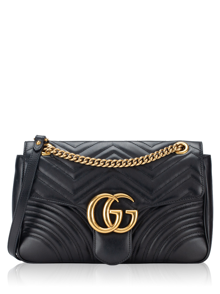 Calfskin GG Marmont Matelasse Medium Shoulder Bag Black