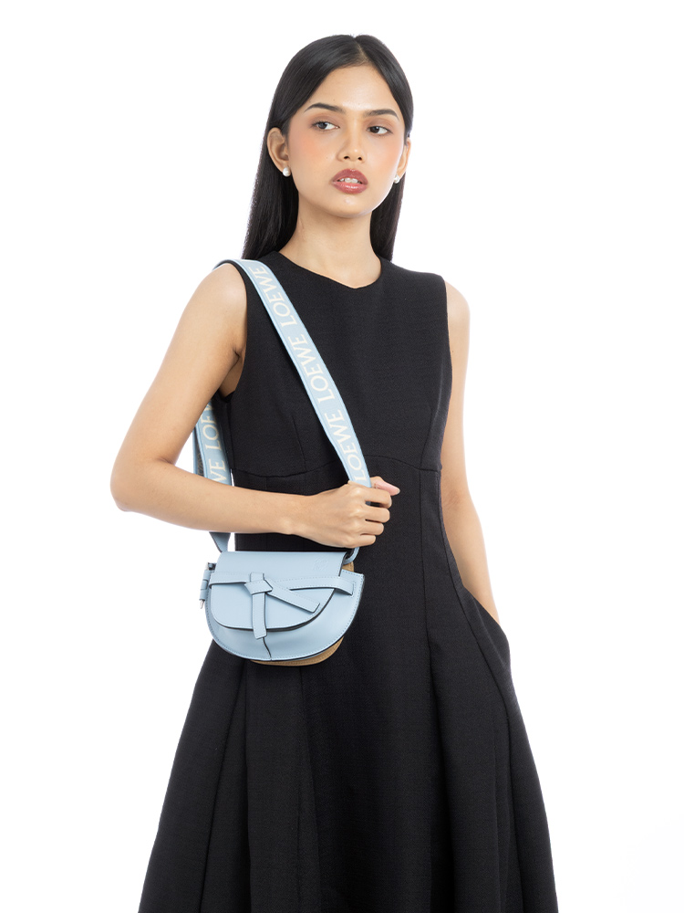 Calfskin Jacquard Gate Mini Dual Bag Dusty Blue