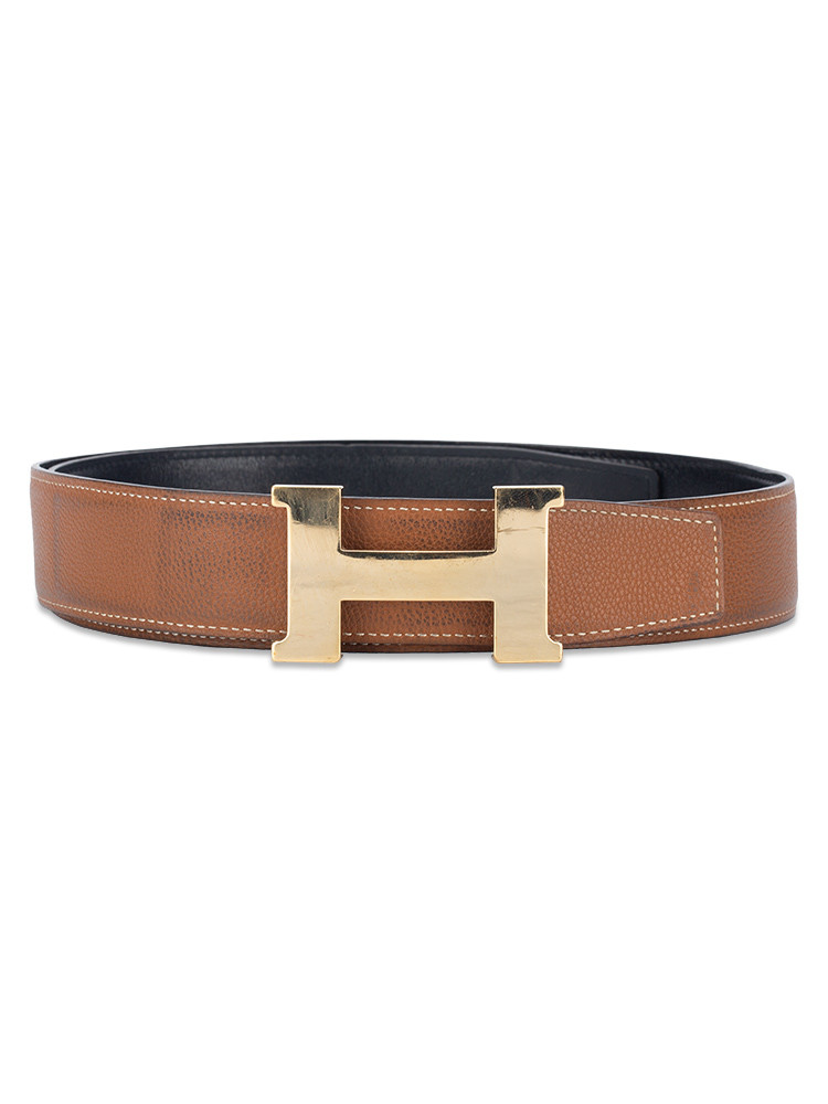 Box Togo Constance H 38mm Reversible Belt Noir Gold Sz 90