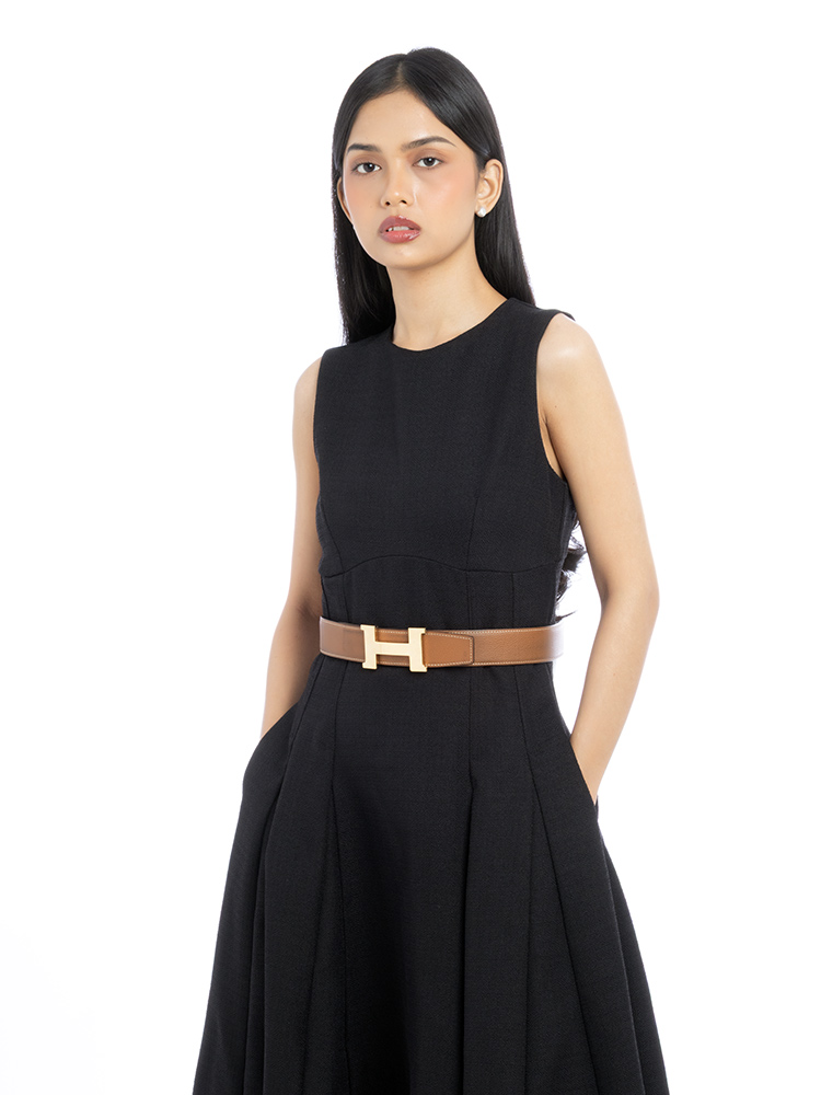 Box Togo Constance H 38mm Reversible Belt Noir Gold Sz 90
