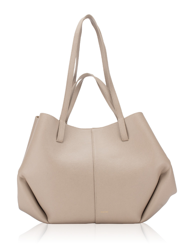 Textured Calfskin Cyme Tote Taupe