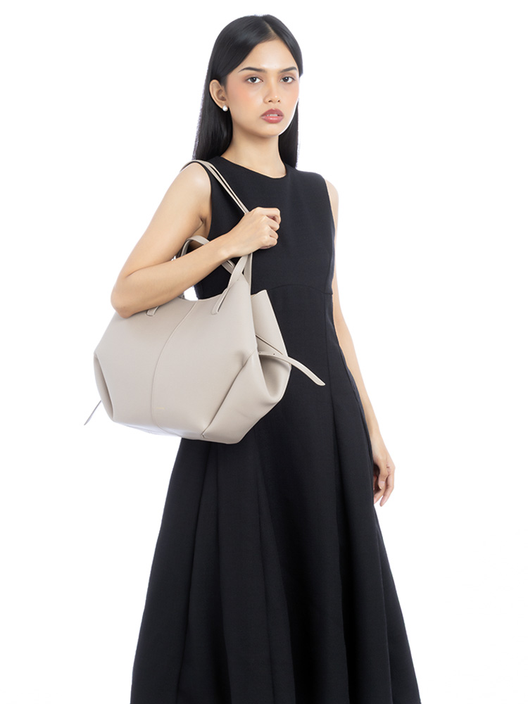 Textured Calfskin Cyme Tote Taupe