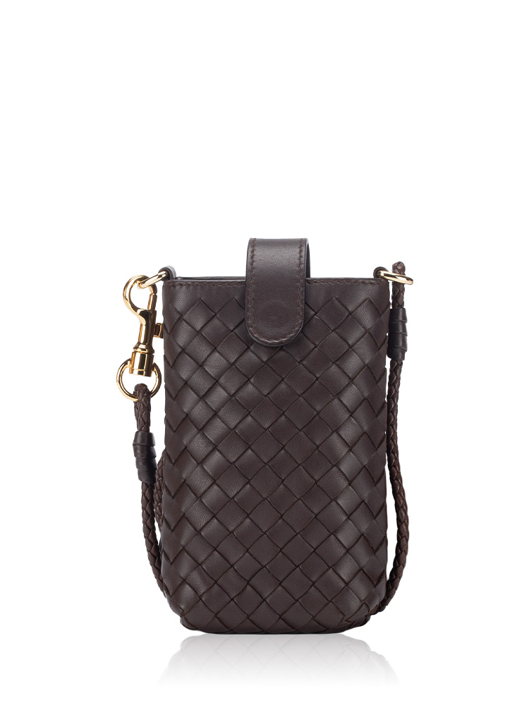 Nappa Intrecciato Phone Crossbody Ebano