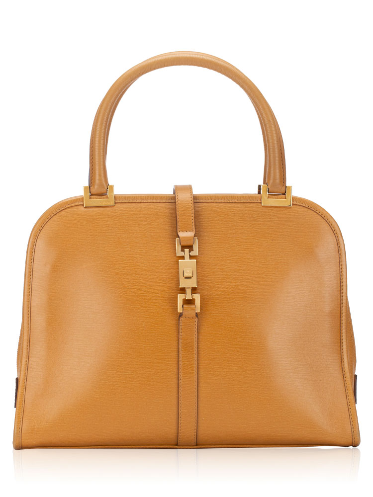 Vintage Calfskin Piston Lock Jackie Bag Light Brown