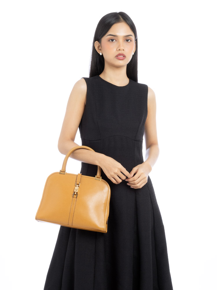 Vintage Calfskin Piston Lock Jackie Bag Light Brown