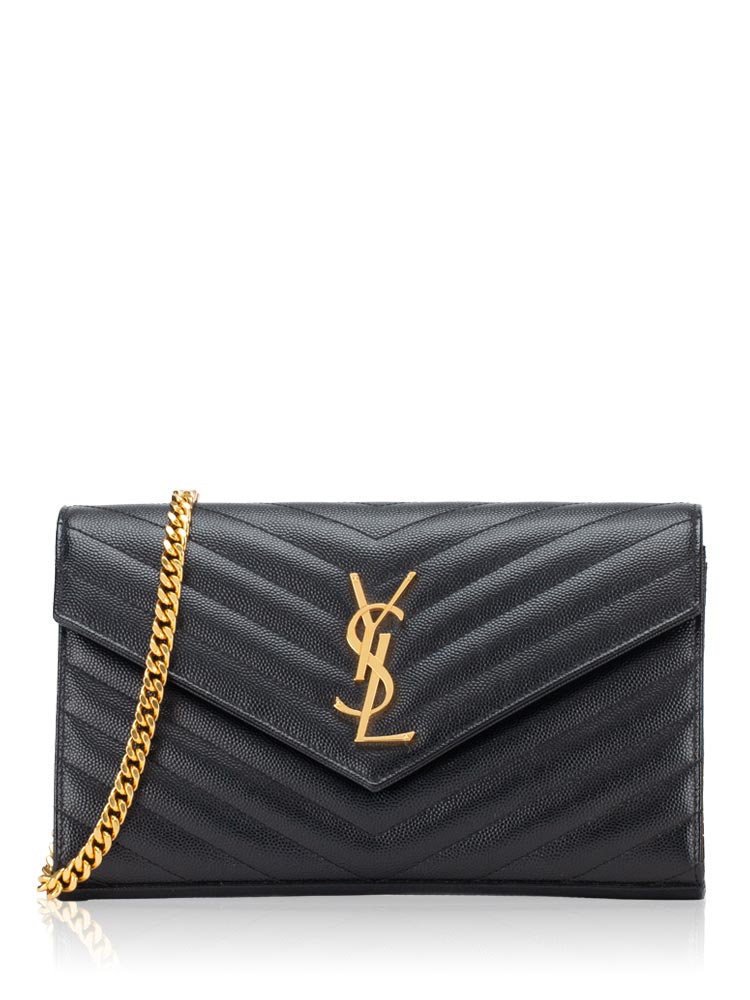 Grain De Poudre Matelasse Monogram 22cm Chain Wallet Black