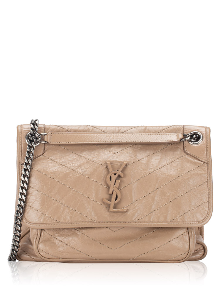 Crinkled Calfskin Monogram Niki Medium Shoulder Bag Beige