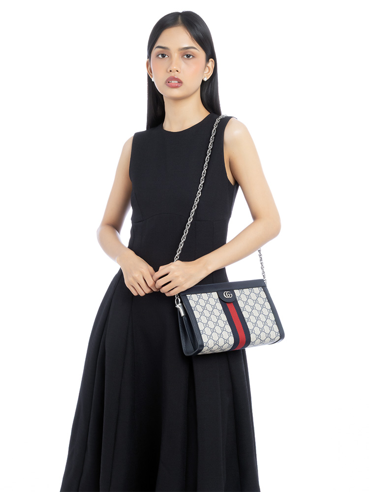 GG Supreme Web Ophidia Small Chain Shoulder Bag Beige Blue