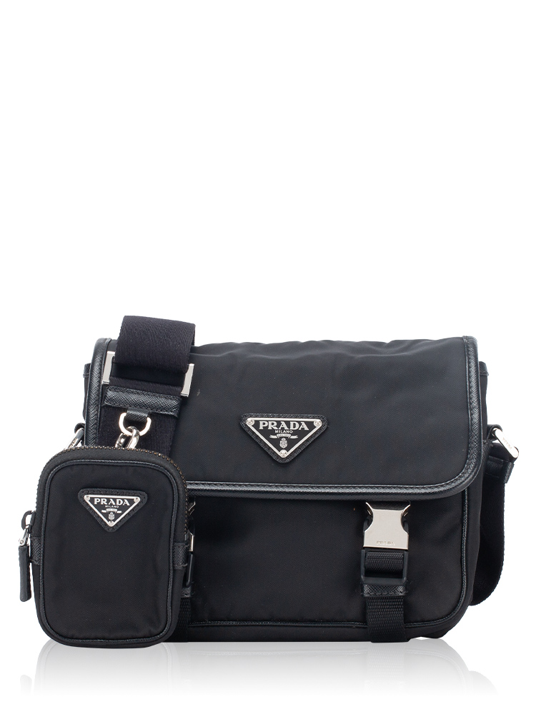 2VD034 Re-Nylon Saffiano Multi Pochette Messenger Nero