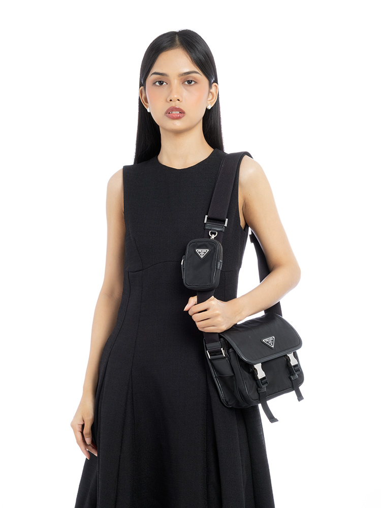 2VD034 Re-Nylon Saffiano Multi Pochette Messenger Nero