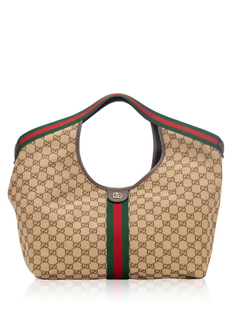 GG Canvas Web Giglio Large Tote Beige Ebony