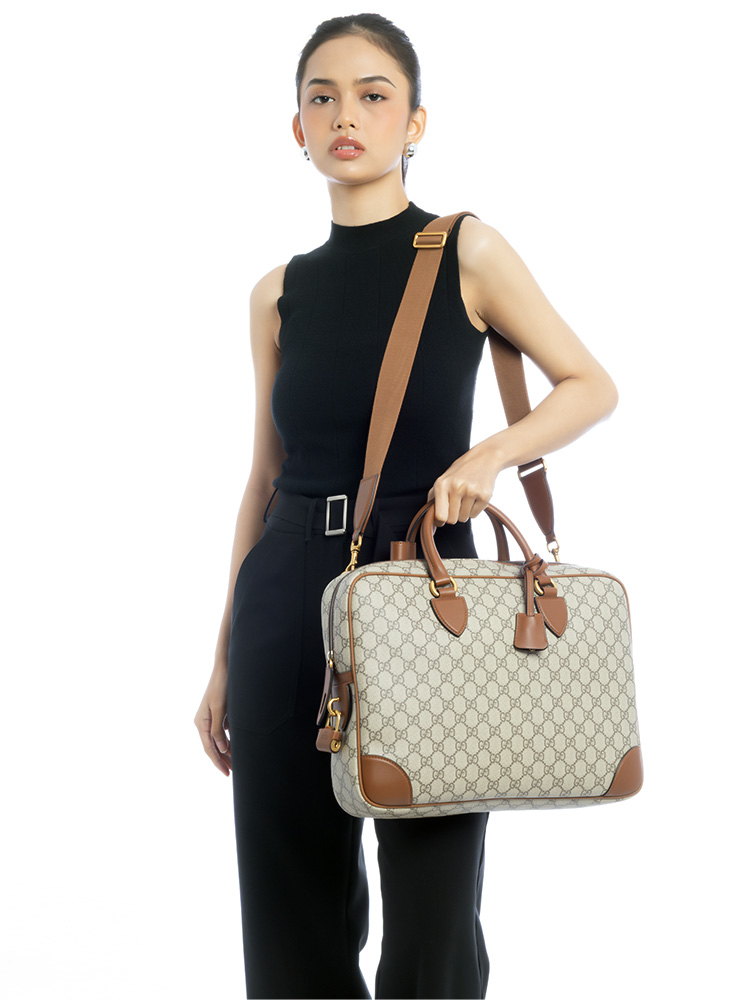 GG Supreme Emblem Briefcase Beige Ebony