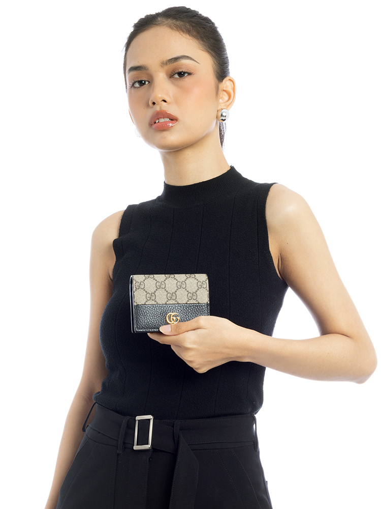GG Canvas Interlocking G Mini Wallet Black Beige Ebony
