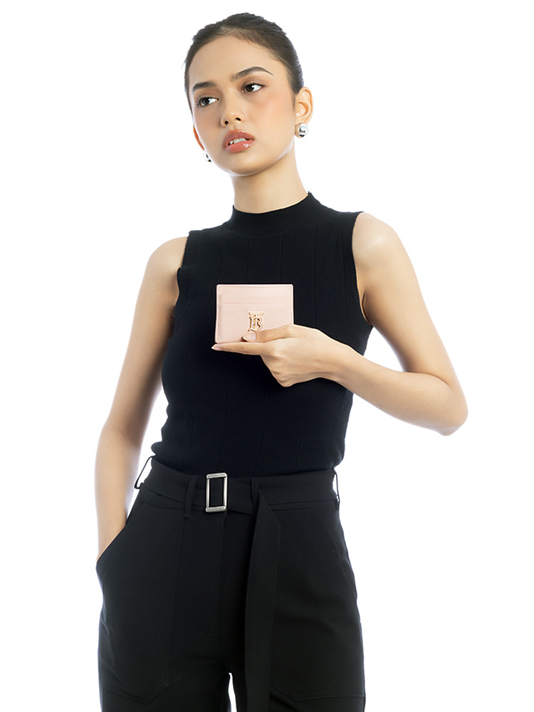 Grained Leather TB Card Case Dusky Pink