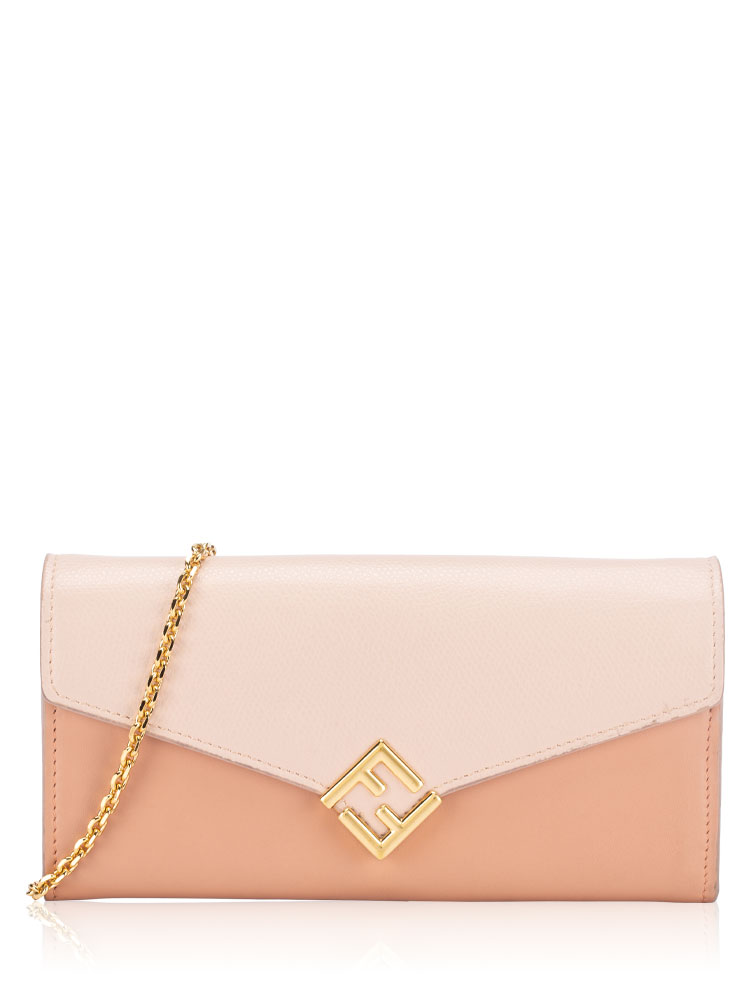 Calfskin FF Diamonds Continental Wallet On Chain Pink