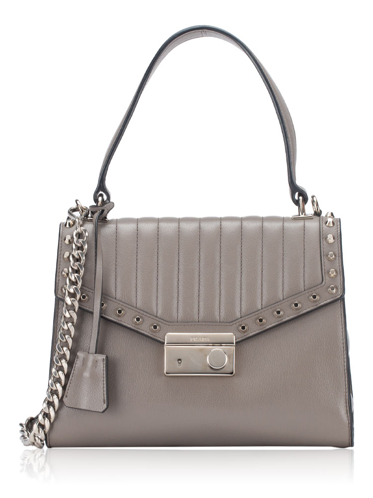 1BN009 Glace Calf Studded Top Handle Bag Argilla