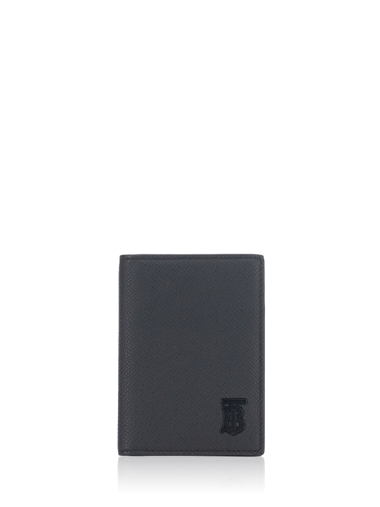 Grainy Calfskin Leather TB Folding Card Case Black
