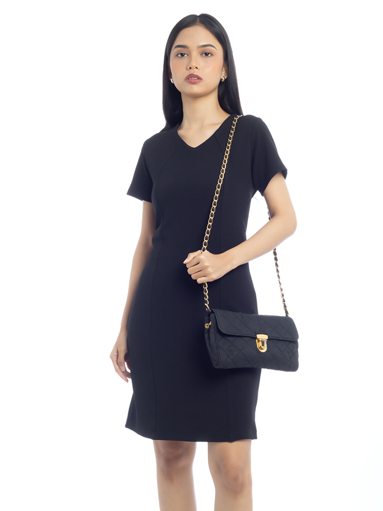 BP0584 Tessuto Impuntu Chain Crossbody Nero