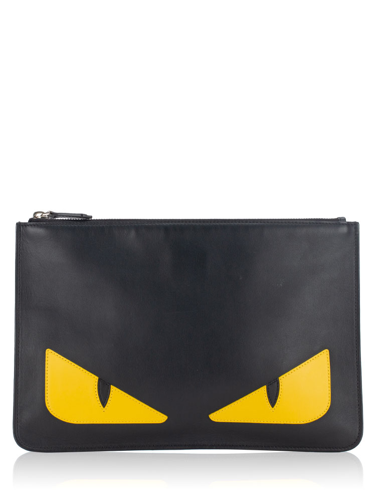 Vitello Century Monster Eyes Inlay Pouch Black Giallo