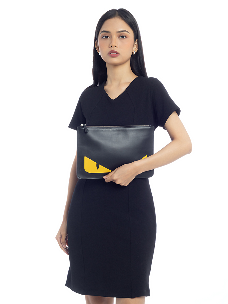 Vitello Century Monster Eyes Inlay Pouch Black Giallo