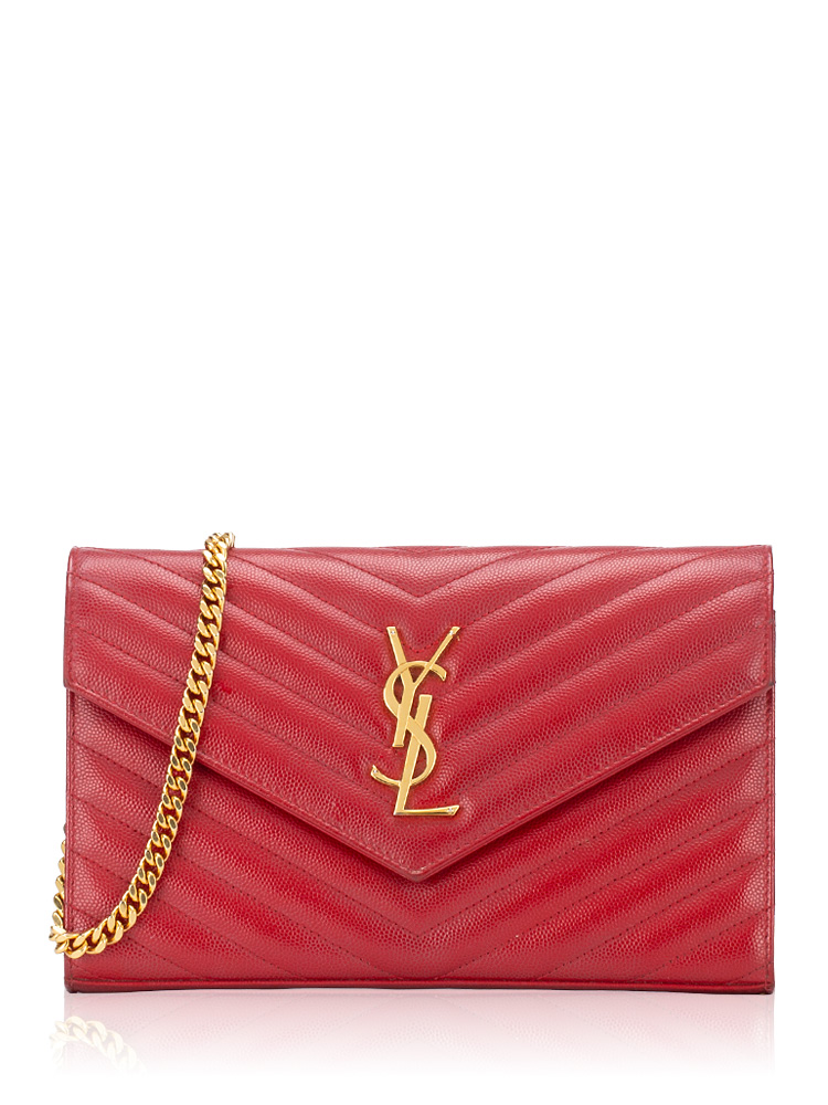 Grain De Poudre Matelasse Monogram 22cm Chain Wallet Red