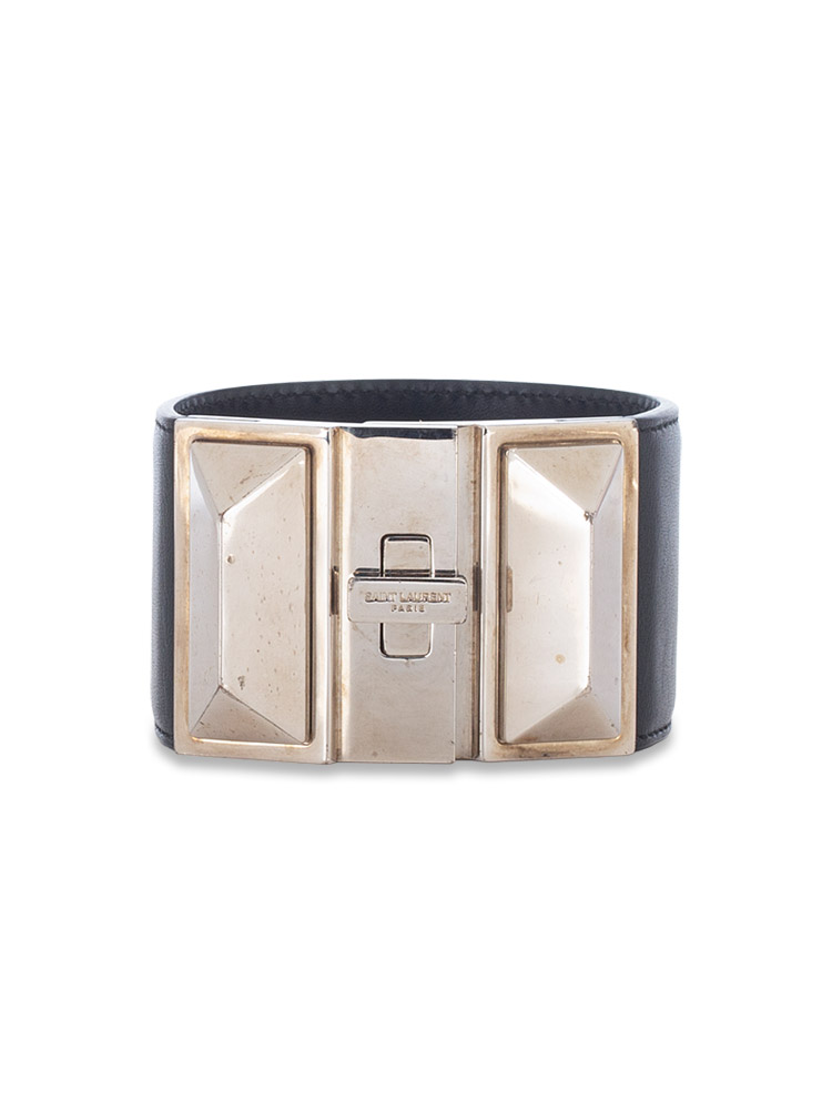 Calfskin Clous Punk Cuff Bracelet Black