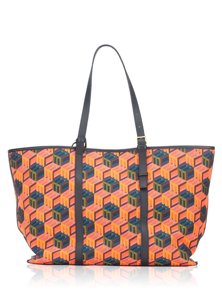 Cubic Monogram Jacquard Tote Bag Red Multicolor