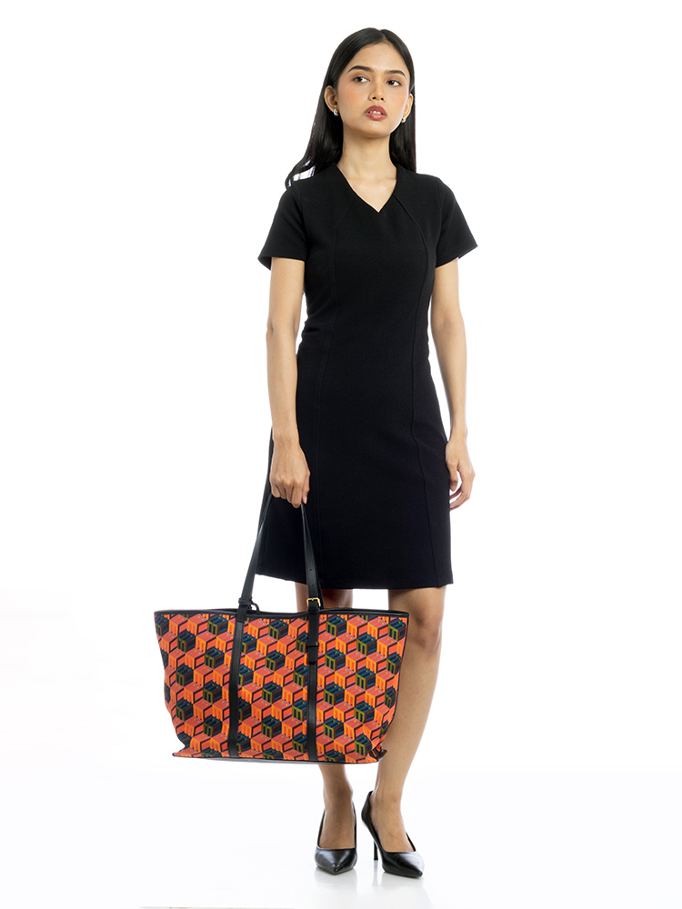 Cubic Monogram Jacquard Tote Bag Red Multicolor
