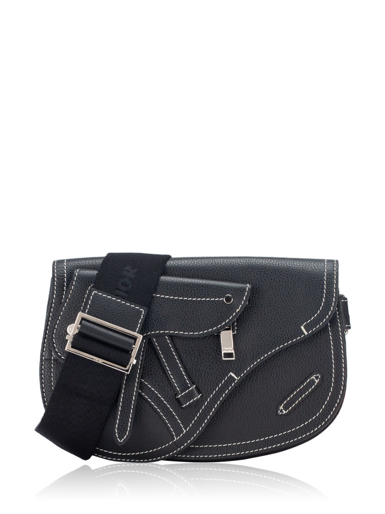 X KAWS Grained Calfskin Saddle Pouch Black