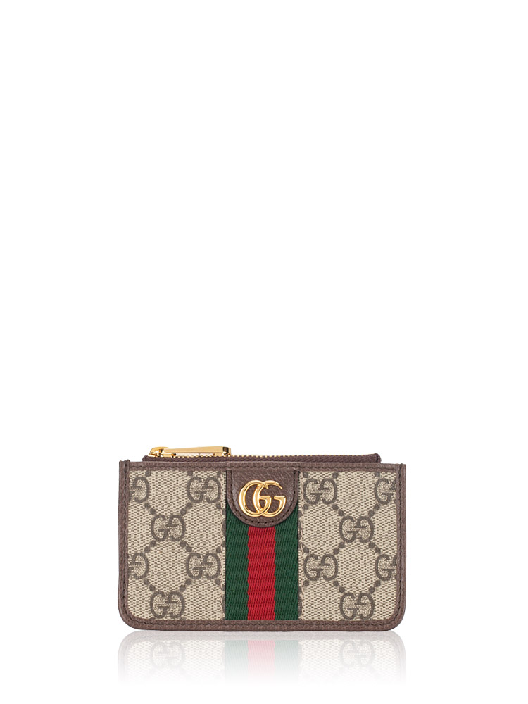 GG Supreme Web Ophidia Zip Card Case Beige Ebony