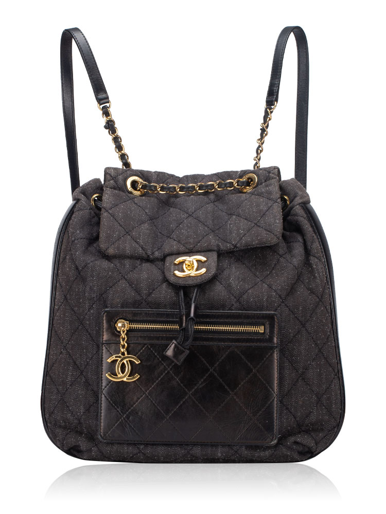 Washed Denim CC Drawstring Backpack Black
